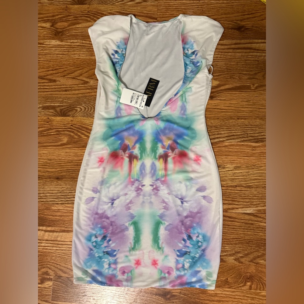 🆕 AFRM Mesh Lined Mini Dress Blur Blossom Colorful Size Medium - Picture 10 of 14